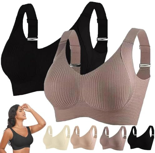 Padded Sports Bras Women 2 Piece UK Non Wired Wireless Adjustable Older Support Lift Underwears Full Coverage Everyday High Impact Large Minimiser Ribbed Sagging Fashion Bra