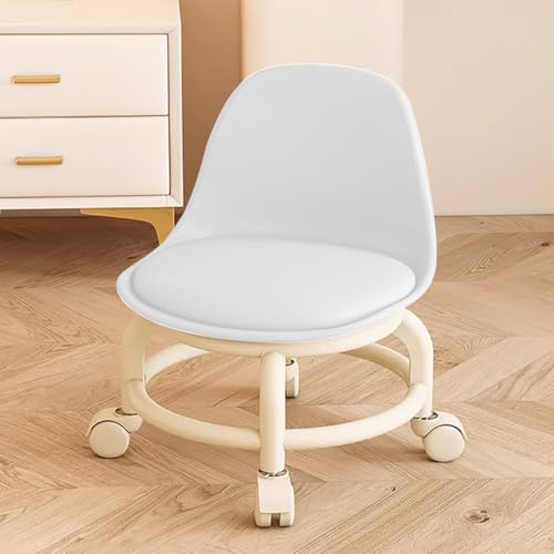 CAMPSOR Low Rolling Stool with Wheels,Mini rolling Garage Stool with Back Support,360° Rotating Floor-Friendly Wheels for Home, Office,Garage & Salon (WHITE)