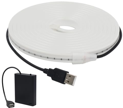 Wisada 5V Tira LED [1m,Blanco 6000-6500K], Alimentación por USB/Alimentación por Batería, IP65 Impermeable Flexible Cortable LED Neón Tira de Luz, Hogar/Tienda Decoración