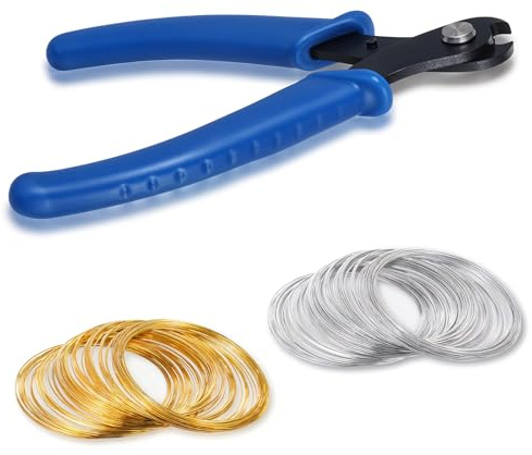 200 slingor, minnestråd på 0,6 mm pysseltråd, pärltråd med smyckestång, smyckestråd, metalltråd, rostfri för smyckestillverkning, hantverk (guld och silver)