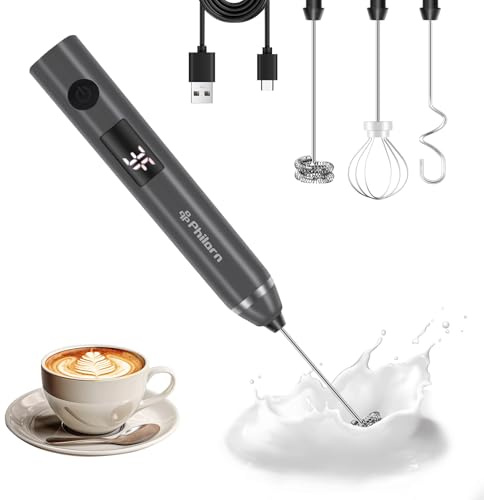 Philorn Milk Frother Electric 3 Whisk Handheld Milk Frother 3 Speed USB Rechargeable Coffee Frother Stick Mini Drink Mixer Coffee Foamer for Latte, Cappuccino, Hot Chocolate Matcha