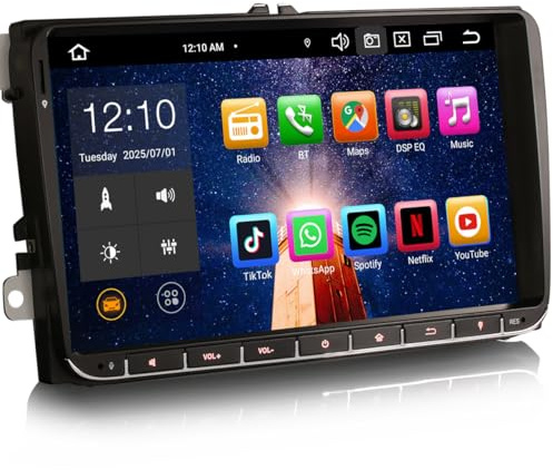 8 Pulgadas 8-Core 4GB+64GB Android 14 Radio Coche con Pantalla 2 DIN Estéreo para VW Crafter 2 Polo 6R Amarok Caddy T6 Skoda Yeti Wireless CarPlay Android Auto Bluetooth 5.0 WiFi 4G LTE Canbus