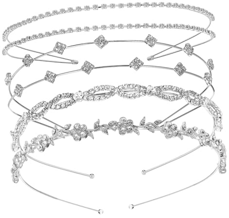 MAGICLULU 4 Stück Rhinestone Braut Haarreif Metall Glitzerndes Perlen Stirnband Damen Haarschmuck Komfortabel Robustes Design Für Hochzeit und Alltag