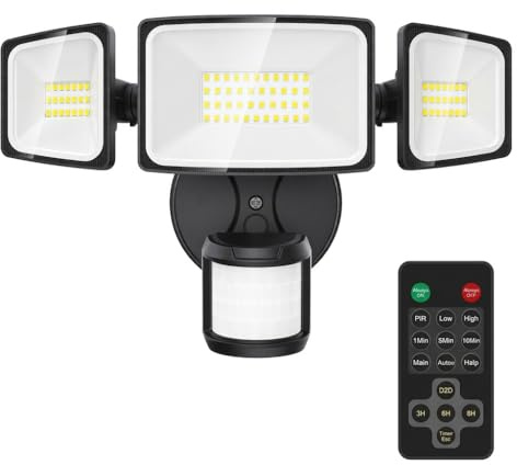 Onforu LED Strahler mit Bewegungsmelder Außen mit Fernbedienung 55W für Hof | 5000LM, 6500K Außenstrahler mit verstellbaren 3 Köpfe, IP65 Wasserdicht Flutlicht,Scheinwerfer Aussen mit Bewegungssensor
