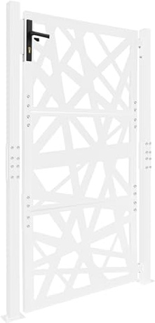 Gartentor Stahl, Abschließbares Garteneingangstor, Metall Zauntor Sicherheitstor Einfahrtstor mit geometrisches Lochmuster, für Gärten, Innenhöfe, Terrassen (Weiß, 105x175cm)