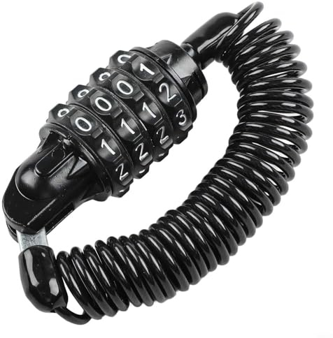 Yhenlovtt Cadenas à combinaison à 4 chiffres avec câble rétractable de 180 cm pour casque de vélo et moto - Design antivol en alliage de zinc noir (verrou Helmet)