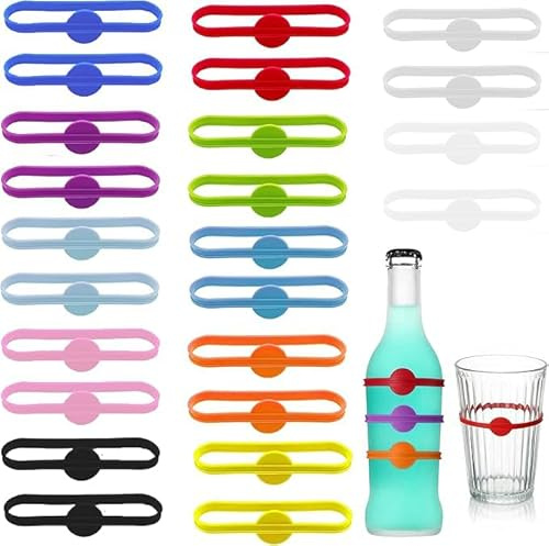 BOBITALK 24 Stück Glasmarker,Glasmarkierung Trinkgläser, silikonfarbene Gläser markieren,geeignet für Partybecher,Silikonbechermarker, Bierflaschen,Cocktails
