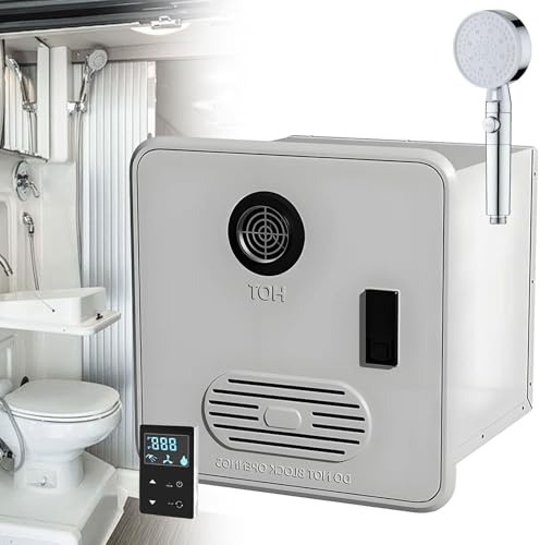 Camper Hot Water Heater, Electric RV Tankless Water Heater, With 15 X 15 Inches Door and Remote Controller, Best High Altitude Performance, DC 12V, For Rvers' Everyday Use WithShowerHead-White