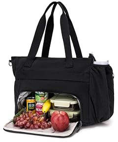 Makukke Arbeitstasche Damen mit Isoliertem Lunch-Fach, 12 Fächer Großer Cord Shopper, 15,6 Zoll Laptoptasche, Multifunktionale Tasche für Arbeit Schule & Reise (Schwarz)