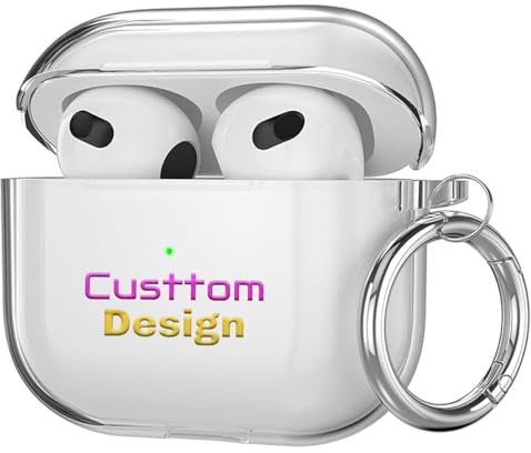 Transparente Schutzhülle für AirPods Pro 3. / 3. Generation, mit Karabiner-Schlüsselanhänger, personalisierbar, weich, stoßfest, für Apple iPod 3. Generation, Bild-Logo, personalisierbar, transparent