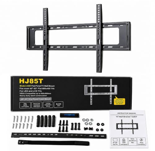 TV Wall Bracket for 40-85 Screens, Ultra-Slim TV Bracket with Spirit Level, Flat to Wall Mount, 75kg Capacity, Max VESA: 600x400mm