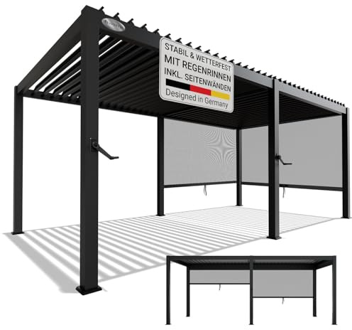 Juskys® Lamellendach Tahiti 3x5,9 m inkl. 2X Seitenwand 3 m - Terrassenüberdachung stabil & wetterfest - Überdachung für Garten & Terrasse - Bausatz Anthrazit