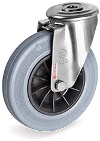 Roulette à oeil INOX pivotante diamètre 80 mm roue caoutchouc gris - 50 Kg