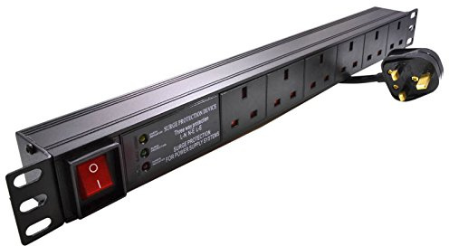 Eagle 6-Way UK Horizontal Socket 19 PDU with 3 Way Surge Protection to 3 Pin UK Plug 3m Lead