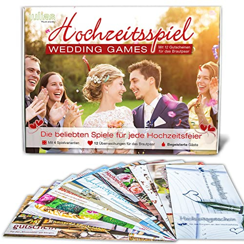 iulias Freude schenken! Hochzeitsspiele Box I 4 Spiele für Jede Hochzeitsfeier + 12 Hochzeitsgutscheine für das erste Ehejahr I Gastgeschenk für das Brautpaar
