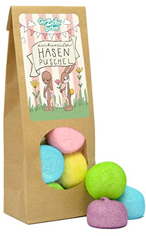 Zuckersüße Hasenpuschel, süße Wundertüte mit fluffig weichen Schaumzuckerkugeln, die Hasenherzen höher schlagen lassen, lustiges Geschenk zu Ostern