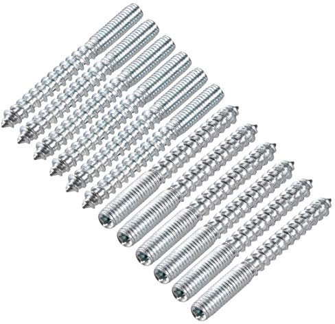 sourcing map M6 Hanger Bolts Length 2-3/8(60mm) Double Headed Bolts Self-Tapping Screw 6mm Wood Joint Furniture Legs 12pcs