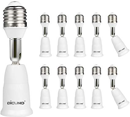 DiCUNO E27 Lampenverlängerung 9,5cm, 360° drehbar, 180° biegbar, 10er Pack | E27 Sockel Adapter und Konverter, max. 200W, 250V für LED Lampe, Renovierfassung, Einbauleuchten, Lampenumbau, Renovierung
