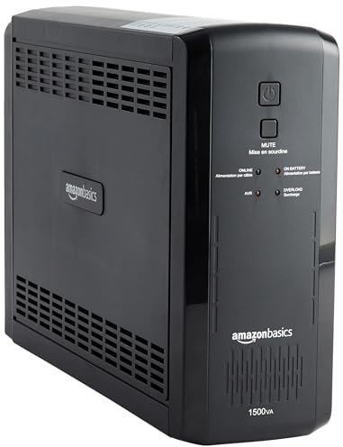 Amazon Basics UPS Battery Backup & Surge Protector, 1500VA/900W, 10 Outlets, Line Interactive Uninterruptible Power Supply with Sinewave Technology, Black