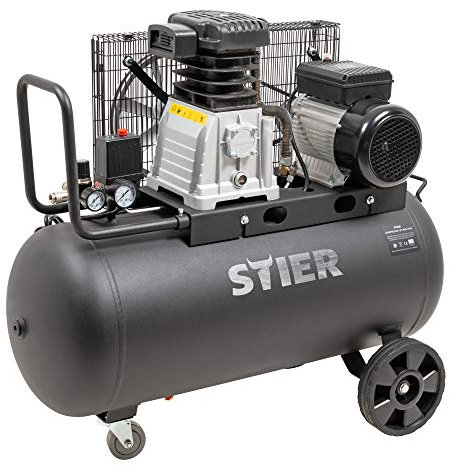 STIER Kompressor LKT 880-10-90, 3000 W, max. Druck 10 bar, 90 Liter Tank, 81 kg, geeignet für Anwendungen mit hohem Luftbedarf, Reifenwechsel, Bauarbeiten