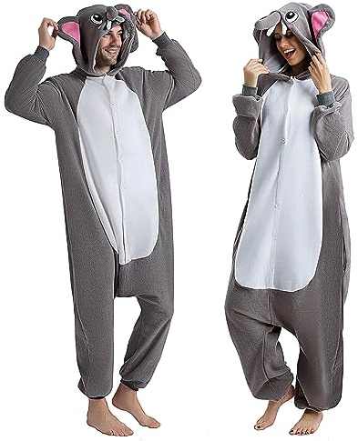 Spooktacular Creations Halloween dalmatiner drake triceratop unisex pyjamas, vuxen djur kostym halloween kostym fest, Grå elefant, L