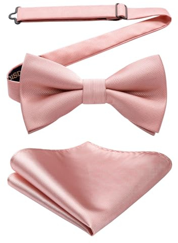 HISDERN Papillon Uomo Rosa Preannodato Papillon per Uomo Rosa Pesca Fazzoletto da Taschino Eleganti da Sposo Nozze Smoking