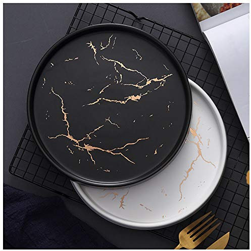 20cm oro nero di marmo bianco piatto di ceramica, porcellana da tavola Set Kitchen Table stile europeo decorazioni dessert Piatto di carne, Set di 2