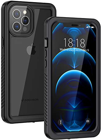 Focusor für iPhone 12 Pro Hülle, IP68 Wasserdicht HandyHülle iPhone 12 Pro 360 Schutzhülle Stoßfest Staubdicht Outdoor Panzerhülle mit Eingebautem Displayschutz,Schwarz