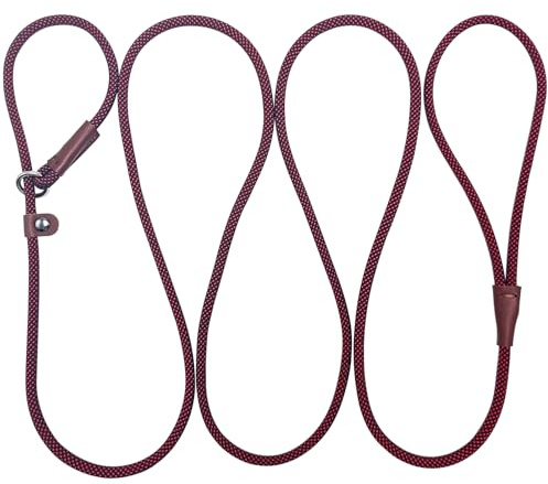 MayPaw slip lead dog leash, 7ft Anti Pull Training Lead, Black Red Dot | No Collar or Harness Needed, 6mm Nylon Rope for Small Medium Dogs, No-Pull Control, Easy to Use, Daily Walks & Training