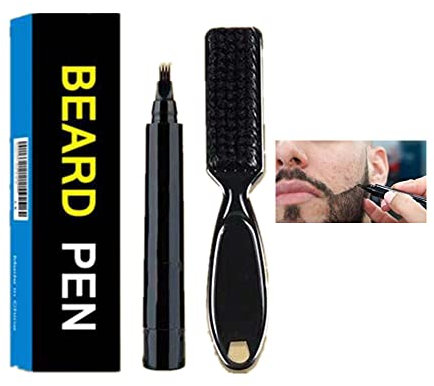 Natural Brown Beard Pencil Filler for Men, Mustache Shaping & Enhancing, Waterproof Barber Beard Pen with Brush, Long Lasting & Sweat Proof Kit for All Skin Types