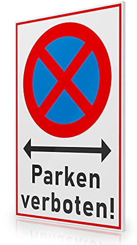 FLAGLY Parken verboten Schild 30x20cm aus 3mm PVC Hartschaumplatte MADE IN GERMANY - stabiles Hinweisschild/Warnschild, wetterfest & UV-beständig - Parkverbot Schilder