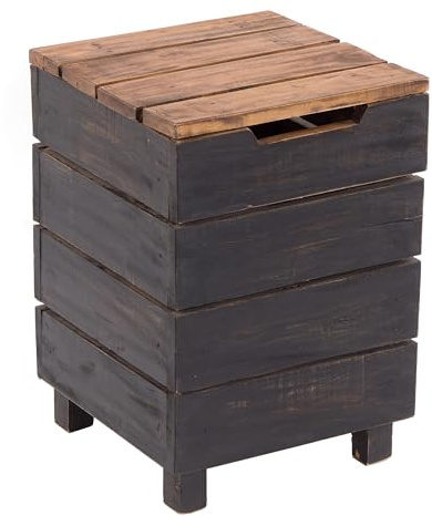 DESIGN DELIGHTS RUSTIKALER Holz HOCKER Storage 50 | 50x35x35cm (HxBxT), Mahagoni Recyclingholz, massiv | Klappbox, Wäschekorb, Badhocker, Wäschetruhe | Farbe: 04 schwarz-Natur