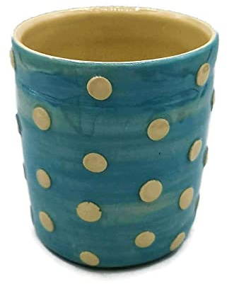 Blue Utensil Holder With White Spots For Kitchen Counter, Handmade Pottery Stoneware Vase (Large, Blue)