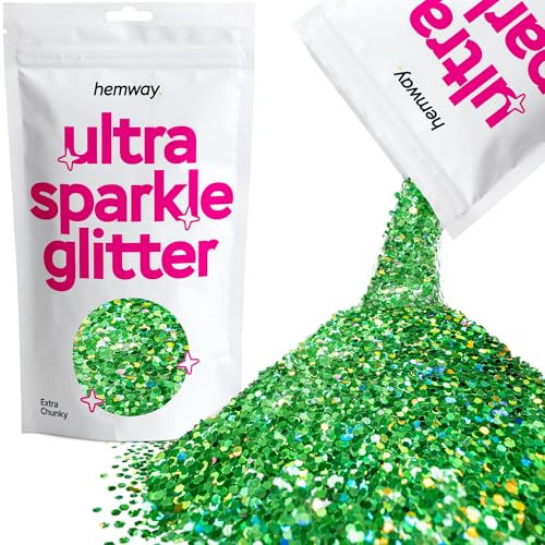 Hemway Premium Ultra Sparkle Glitter Multi Purpose Metallic Flake for Arts Crafts Nails Cosmetics Resin Festival Face Hair - Emerald Green Holographic - Extra Chunky (1/24 0.040 1mm) 100g / 3.5oz