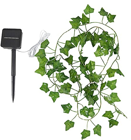 FUOBECIE Solar LED String Lights, Artificial Ivy Leaves Lamp, Fake Ivy Garland Vines 8 Modes Waterproof Solar-Powered Maple Leaves for Garden Patio Gate Yard Party (10m,100LEDs)