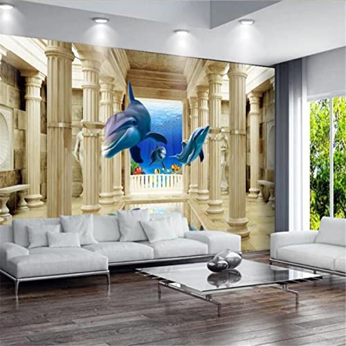 Carta Da Parati Personalizzata Fotomurali 3D Underwater World Palace Colonna Romana Tv Sfondo Carta Da Parati Murale 300Cm(W)×210Cm(H)
