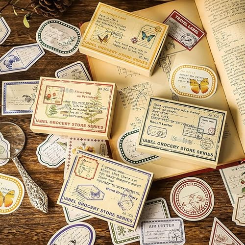 160 Stück Vintage Washi Aufkleber Scrapbooking Supplies Kit Retro Schmetterling Blume Postmark Aufkleber Junk Journaling Supplies Reiseetikett für Bullet Journal Collage Art Handwerk Geschenk Notebook