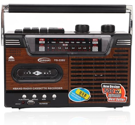 Retro Cassette Player, Retro with Cassette Player and AM/FM Radio Speaker and Earphone Jack, Vintage Tape Player Recorder Cassette Support Storage Card and USB (US)