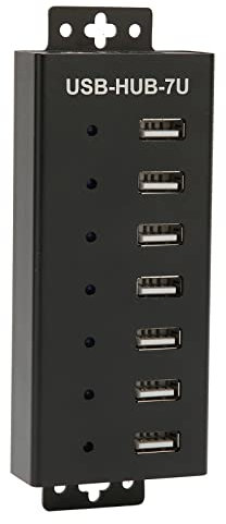 Concentrador USB, Puerto de Expansión USB de 7 Vías, Protección Múltiple, Agujeros Reservados para Tornillos, Instalación Conveniente, Hub USB2.0 de Grado Industrial para Portátil, PC, Ordenador(UE)