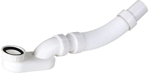 Flexibles, freistehendes Badewannen-Ablauf-Set, flaches Profil, P-förmiger Geruchsverschluss für Badewanne, Dusche, 3,8 cm Durchmesser