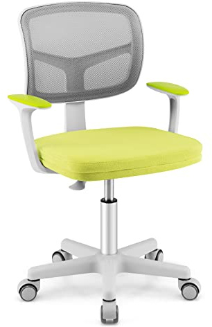 LIFEZEAL Silla de Escritorio para niños, Silla ergonómica Infantil giratoria con reposabrazos, respald, Silla Infantil Regulable en Altura para niños 3-10 años, cargable hasta 150 kg (Verde)
