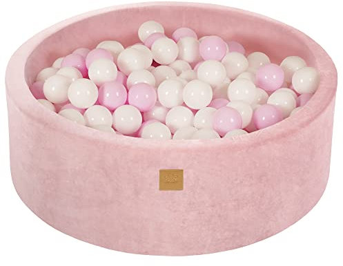 MEOWBABY Bällebad 90x30cm Samt - Bällebad Baby ab 1 Jahr - Bällebad Kinder Weichschaum Ballgruben mit 200 Bälle, Puderrosa