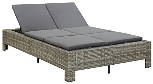 XIAOGUANG 2-Personen-Sonnenliege mit Auflage, Gartenliege, Liegestuhl, Sonneninsel Outdoor, Sonnenstuhl, Gartenmöbel, Bäderliege, Relaxliege, Terrasse,Grau Poly Rattan