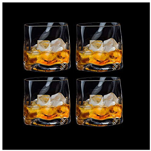 luckxuan Vasos/Vasos de Agua Vidrio de Whisky Antiguo (Juego de 4) Vidrio Bourbon/de cóctel/Bar de Vidrio de Whisky Escocia, Vino y Bebidas de cóctel Copas de Agua (Color : A)