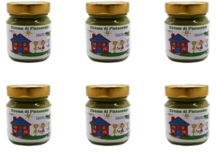 6 Barattoli di Crema Spalmabile al pistacchio siciliano, lavorazione artigianale, barattoli da 200 g