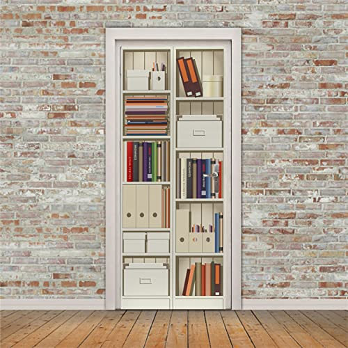 Türtapete Selbstklebend Weißes Bücherregal Tür Türtapete Selbstklebend Türposter,Fototapete Selbstklebend 3D Pvc Türaufkleber Diy Türbild,Türfolie Poster Tapete B100 x H200cm