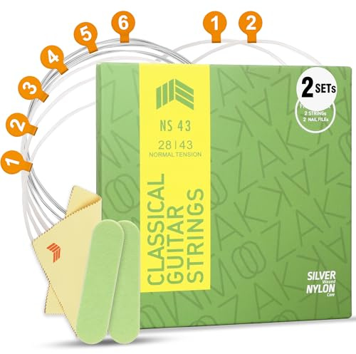 MOOZAK Gitarrensaiten klassische 2er Set – Nylon Saiten für Konzertgitarre – Ideal für Anfänger und erfahrene Spieler – Inklusive 1.und 2.Saite + 2 Nagelfeilen – Ausgezeichneter Klang und Haltbarkeit