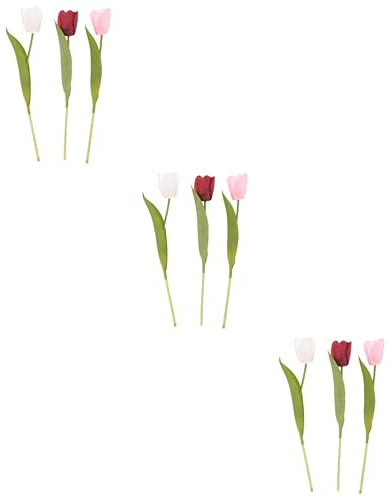 Happyyami 9stücke Künstlicher Tulpenstrauß Teiliges Weinrot Und Hochwertige Dekoration Für Zuhause Hochzeit Und Feierlichkeiten Realistische Blumenarrangements Für Wohnräume