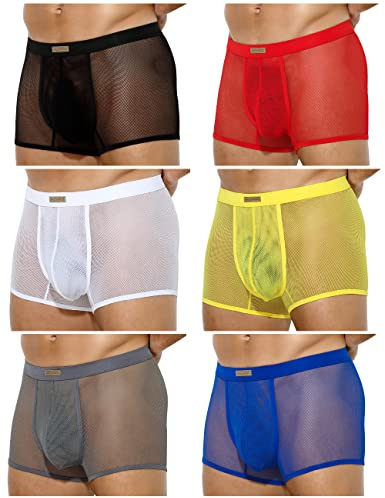 Casey Kevin Herren Transparent Boxershorts, Männer Sexy Unterwäsche Niedrige Taille Mesh Boxer Unterhose Hipster Retroshorts
