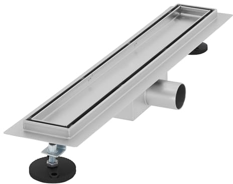 LuxeBath Duschrinne 50 cm 2in1, befliesbar, extra flach, Edelstahl, Silber, Doppelseitige Bodenablauf, Komplettset Bodenbefestigung, Duschablauf, Siphon mit Geruchsstop, Haarsieb, Ablaufrinne Dusche